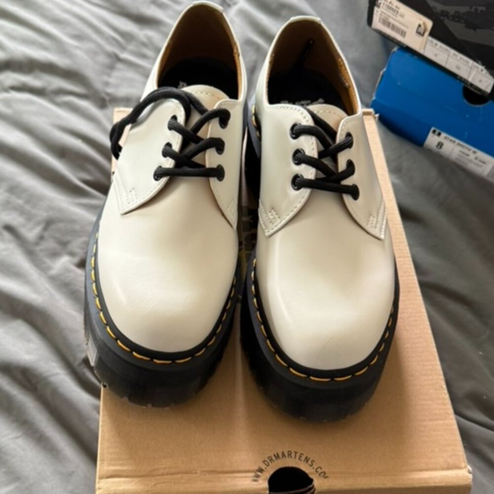 NIB White Platform Dr. Marten's 1461 Quad Shoes